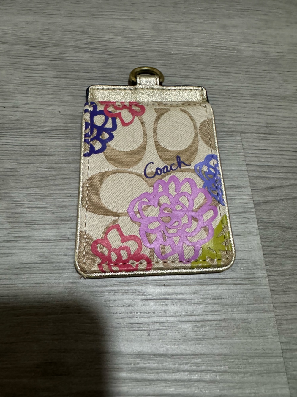 Coach Metallic Gold Card ID Holder with Red Insert